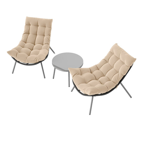 Juego de conversación de 3 piezas de ratán PE con sillas Papasan acolchadas - Beige