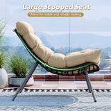 Juego de conversación de 3 piezas de ratán PE con sillas Papasan acolchadas - Beige