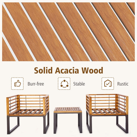 Juego de conversación de 3 piezas para patio de madera de acacia con sillones acolchados - Azul marino
