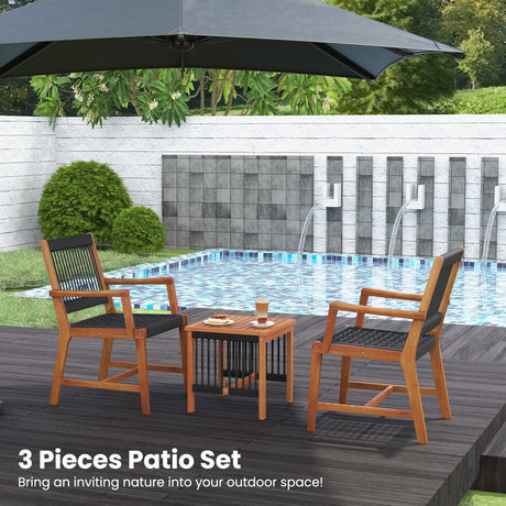 Juego de muebles de patio de 3 piezas de madera de acacia con sillones y mesa de centro