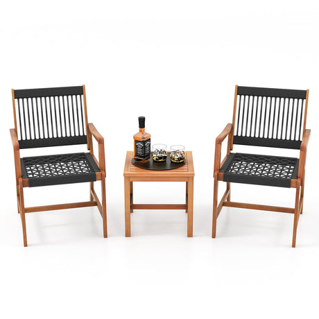 Juego de muebles de patio de 3 piezas de madera de acacia con sillones y mesa de centro
