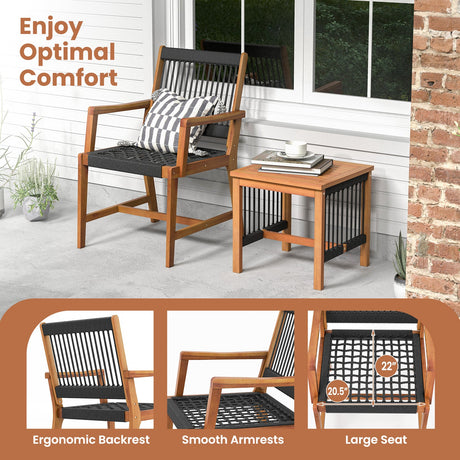 Juego de muebles de patio de 3 piezas de madera de acacia con sillones y mesa de centro