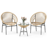 3PCS Patio Acapulco Furniture Bistro Set with GlassTable-Black