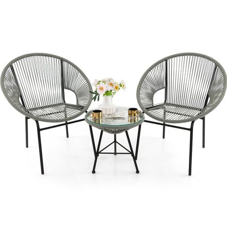 3PCS Patio Acapulco Furniture Bistro Set with GlassTable-Black