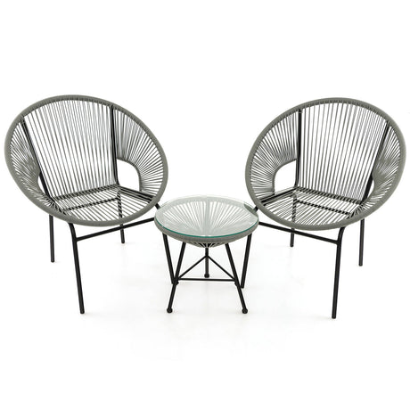 3PCS Patio Acapulco Furniture Bistro Set with GlassTable-Black