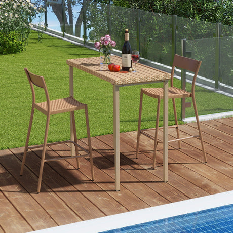 Juego de mesa de bar para patio de 3 piezas con mesa alta y 2 sillas sin brazos