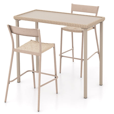 Juego de mesa de bar para patio de 3 piezas con mesa alta y 2 sillas sin brazos