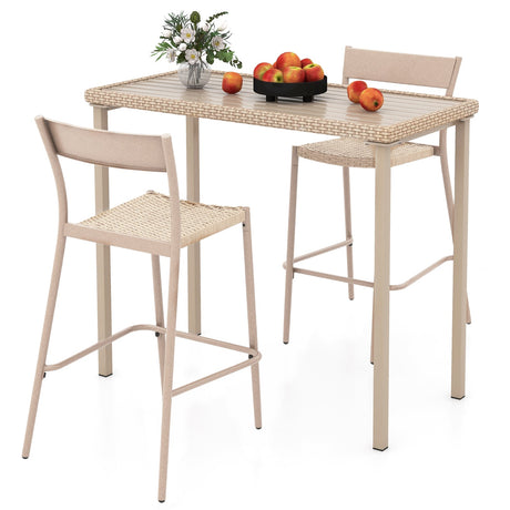 Juego de mesa de bar para patio de 3 piezas con mesa alta y 2 sillas sin brazos