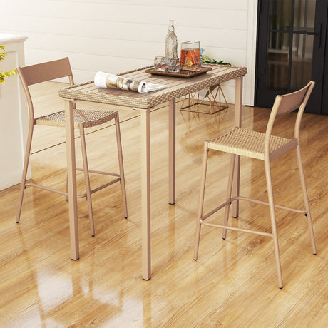 Juego de mesa de bar para patio de 3 piezas con mesa alta y 2 sillas sin brazos