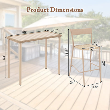 Juego de mesa de bar para patio de 3 piezas con mesa alta y 2 sillas sin brazos