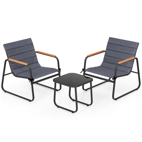 Juego de bistró para patio de 3 piezas, juego de conversación de tela para exteriores - Gris