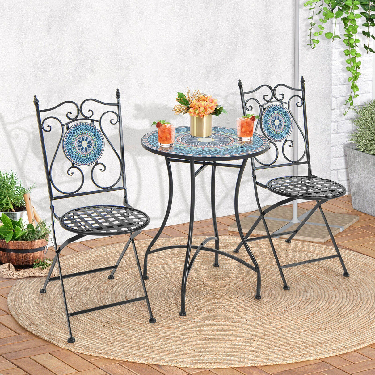 Juego de bistro de patio de 3 piezas con diseño de mosaico