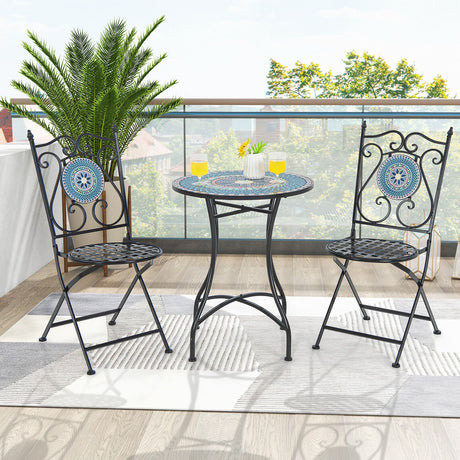 Juego de bistro de patio de 3 piezas con diseño de mosaico