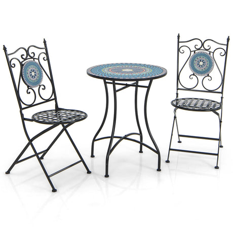 Juego de bistro de patio de 3 piezas con diseño de mosaico