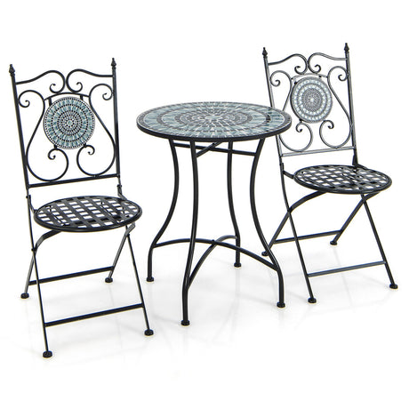 Juego de comedor de metal de 3 piezas con patrón de mosaico