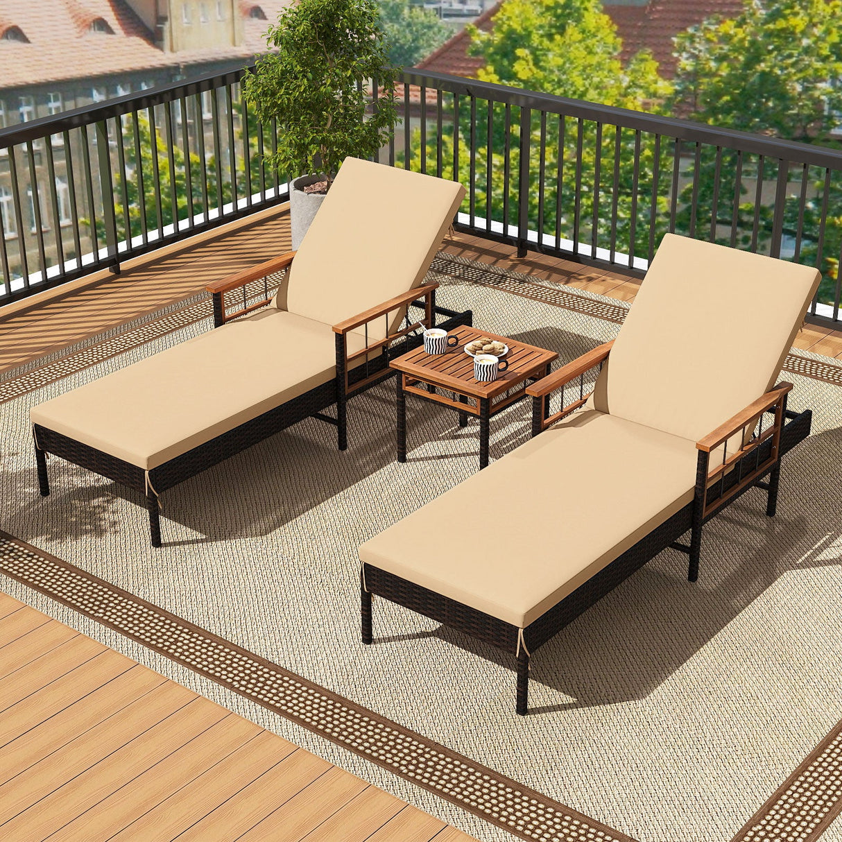 Juego de 3 tumbonas para patio, para piscina, jardín o porche