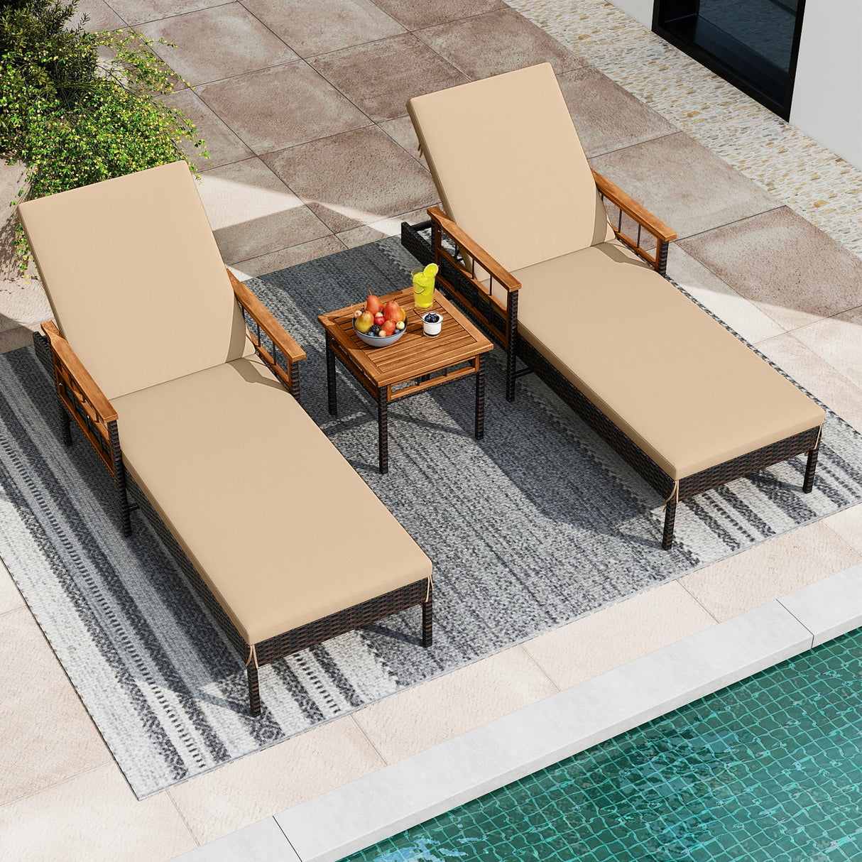 Juego de 3 tumbonas para patio, para piscina, jardín o porche