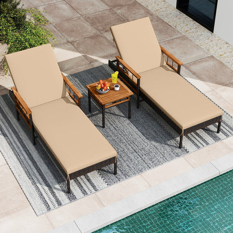 Juego de 3 tumbonas para patio, para piscina, jardín o porche