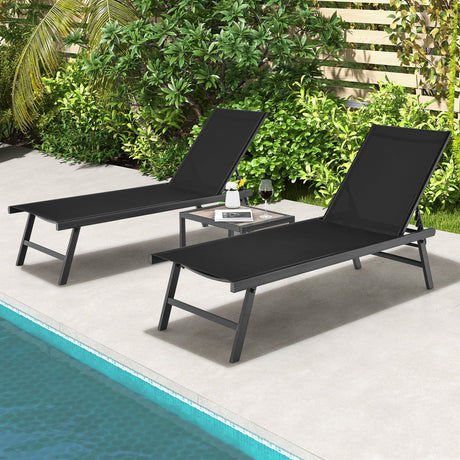 Set de 3 piezas de tumbona y mesa para patio, para piscina o jardín