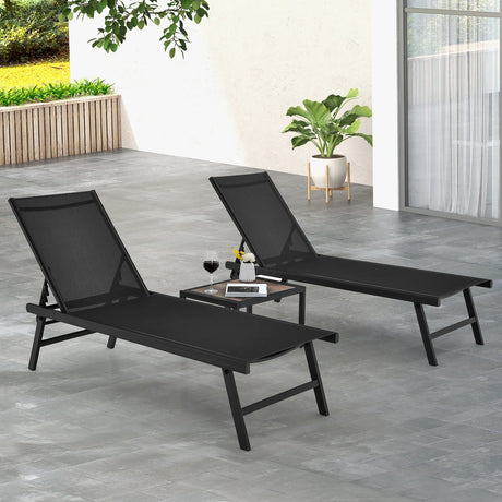Set de 3 piezas de tumbona y mesa para patio, para piscina o jardín