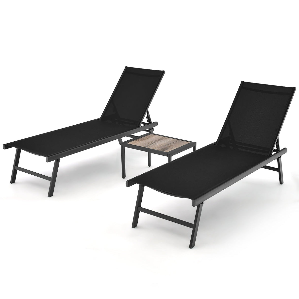 Set de 3 piezas de tumbona y mesa para patio, para piscina o jardín