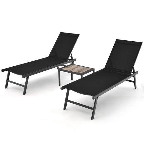 Set de 3 piezas de tumbona y mesa para patio, para piscina o jardín
