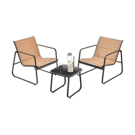 Juego de patio de 3 piezas con tela transpirable y mesa - Marrón