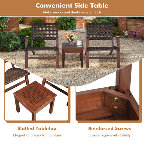 Juego de muebles de mimbre para patio exterior de madera de 3 piezas
