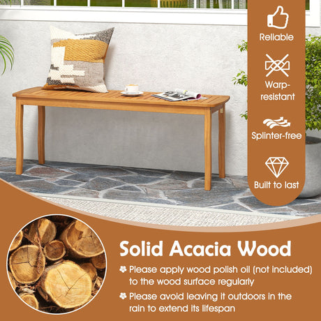 Juego de comedor de patio de 3 piezas con mesa y bancos de madera de acacia para exteriores