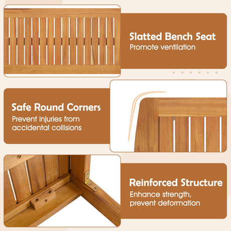 Juego de comedor de patio de 3 piezas con mesa y bancos de madera de acacia para exteriores