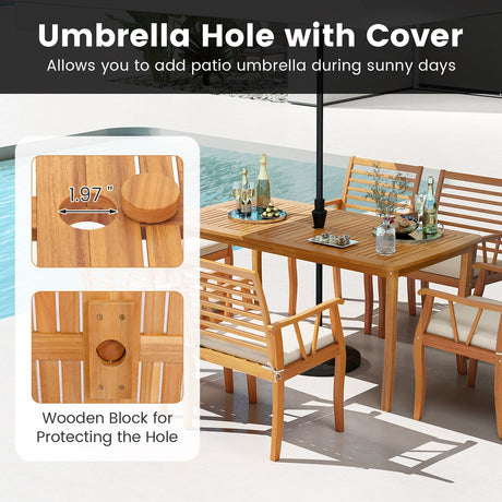 Juego de comedor de patio de 3 piezas con mesa y bancos de madera de acacia para exteriores