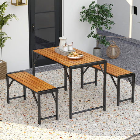 Juego de comedor de patio de 3 piezas con mesa de pícnic y 2 bancos para 4 personas