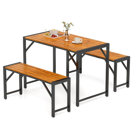 Juego de comedor de patio de 3 piezas con mesa de pícnic y 2 bancos para 4 personas