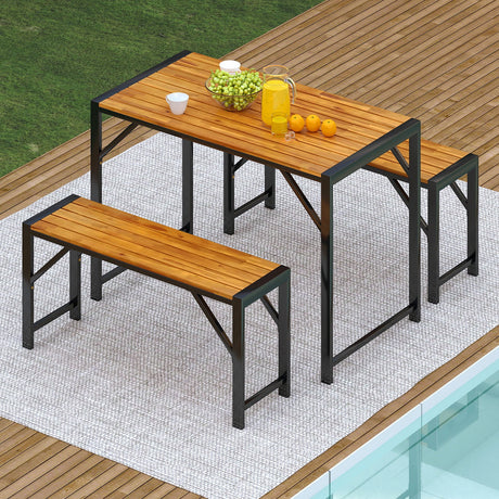 Juego de comedor de patio de 3 piezas con mesa de pícnic y 2 bancos para 4 personas