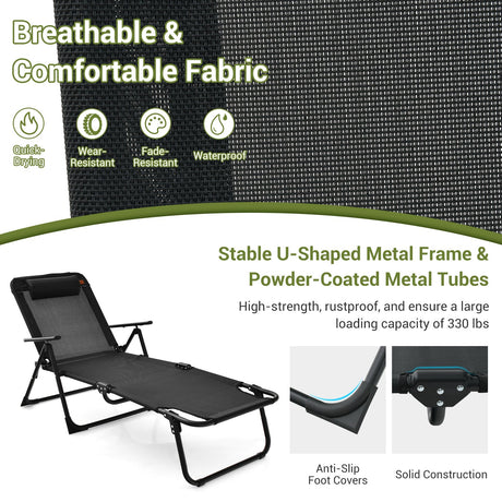 Juego de 3 tumbonas plegables para patio con mesa de PVC - Negro