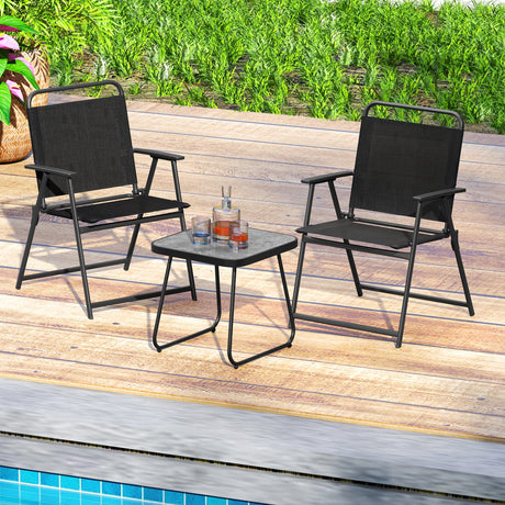 Juego de mesa y 2 sillas plegables para patio - Negro