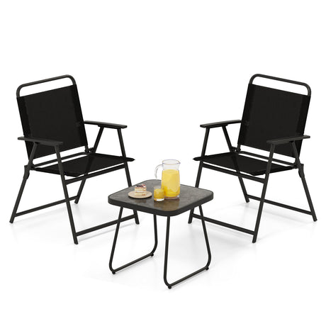 Juego de mesa y 2 sillas plegables para patio - Negro