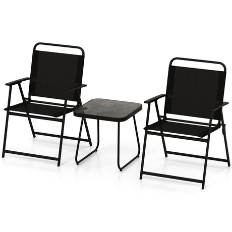 Juego de mesa y 2 sillas plegables para patio - Negro