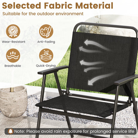 Juego de mesa y 2 sillas plegables para patio - Negro