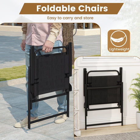 Juego de mesa y 2 sillas plegables para patio - Negro