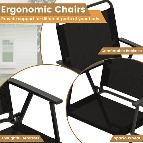 Juego de mesa y 2 sillas plegables para patio - Negro