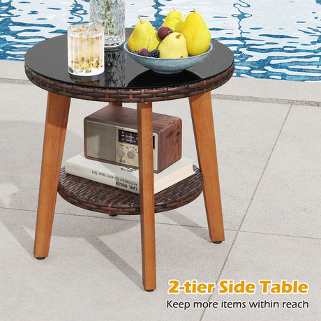 Conjunto de muebles de patio de 3 piezas con mesa de cristal templado y cojines suaves - Blanco roto