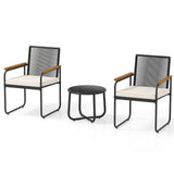 Juego de muebles de patio de 3 piezas, sillas de porche de ratán PE con mesa redonda de vidrio templado, color blanco