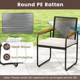 Juego de muebles de patio de 3 piezas, sillas de porche de ratán PE con mesa redonda de vidrio templado, color blanco