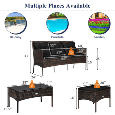 Juego de 3 piezas de muebles seccionales para patio con 5 acogedores