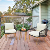 Juego de muebles de patio de 3 piezas con sillas acolchadas y mesa auxiliar de cristal templado