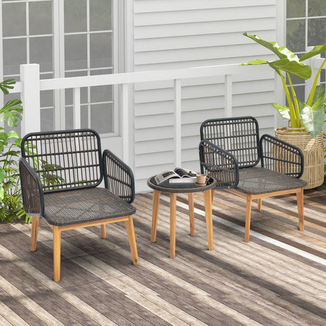 Juego de muebles de patio de 3 piezas con sillas acolchadas y mesa auxiliar de cristal templado