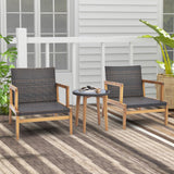 Juego de muebles de patio de 3 piezas con sillas acolchadas y mesa auxiliar de cristal templado