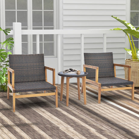Juego de muebles de patio de 3 piezas con sillas acolchadas y mesa auxiliar de cristal templado