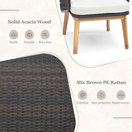 Juego de muebles de patio de 3 piezas con sillas acolchadas y mesa auxiliar de cristal templado